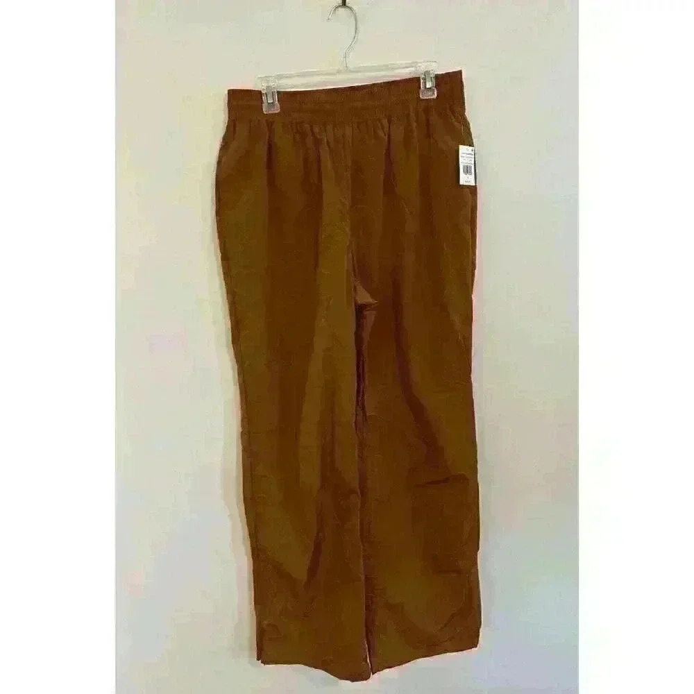 NWT Good American Bronze Gold Wide Leg Track Pants Size 3 Large Elastic Waist
